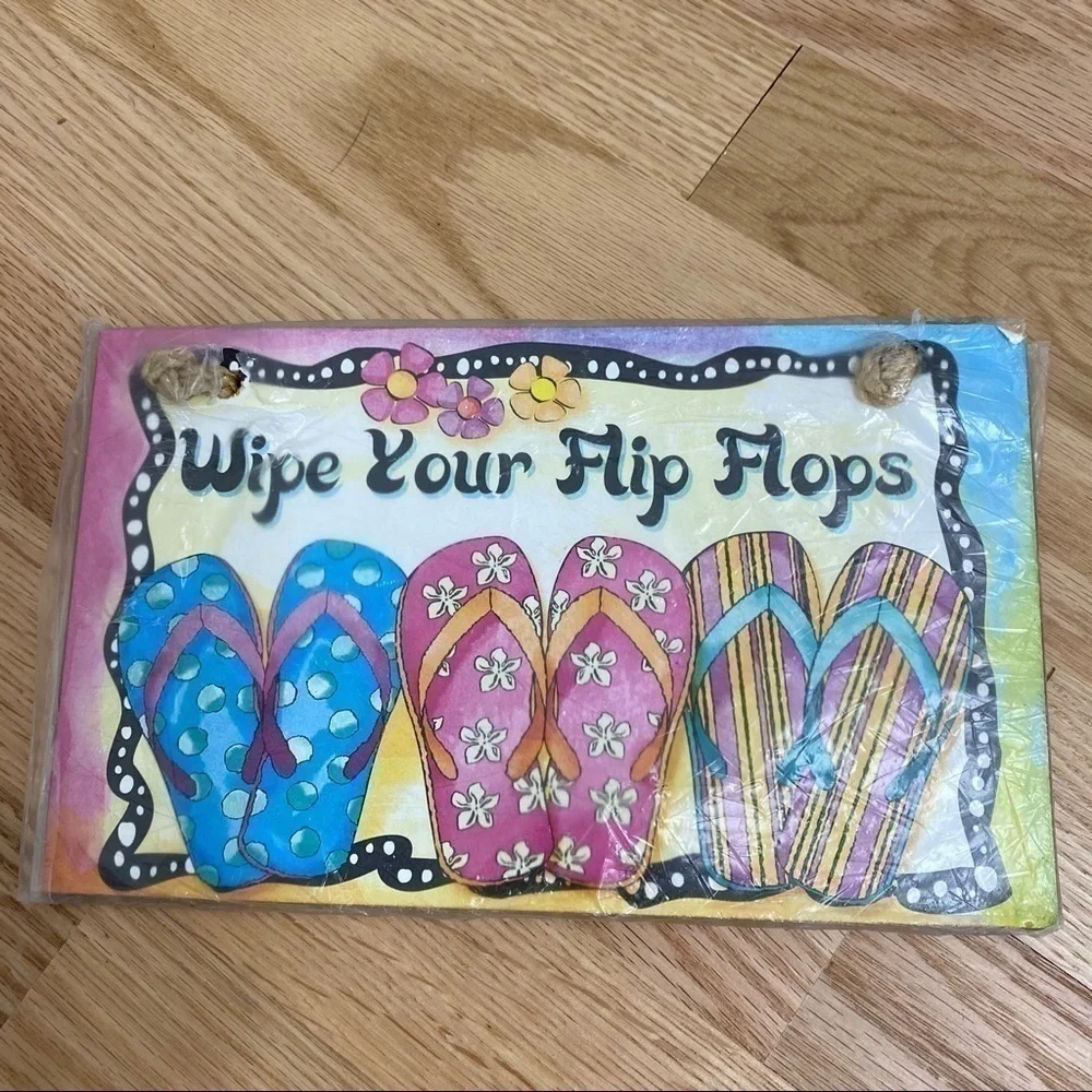 Wooden Wipe Your Flip Flops Hanging Sign NEW